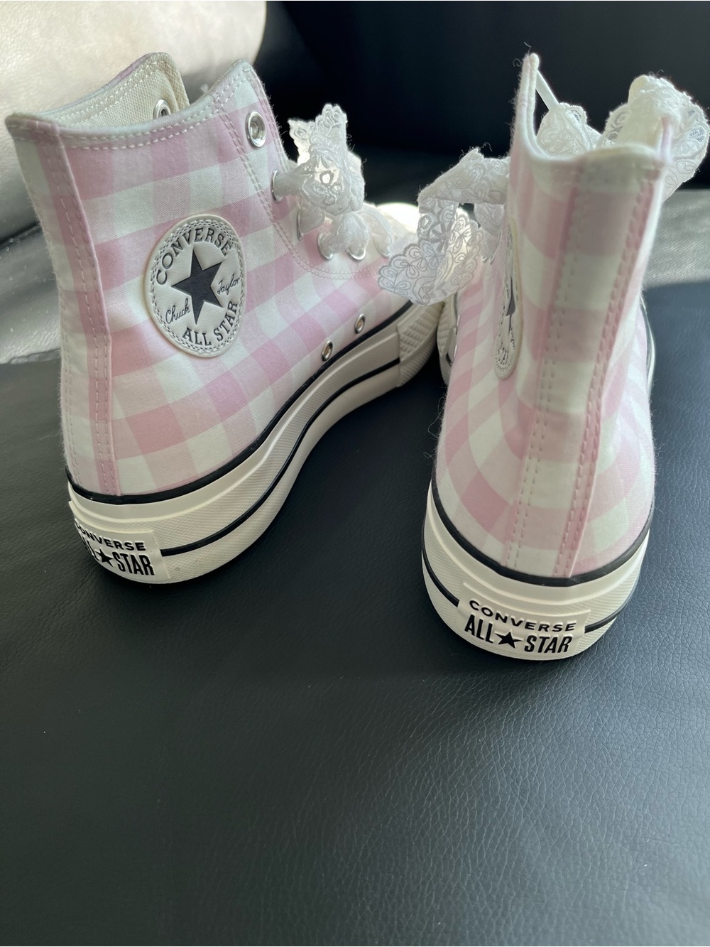 Converse High Top Sneakers Pink and White Gingham Women’s Size US 8 - Picture 5 of 10